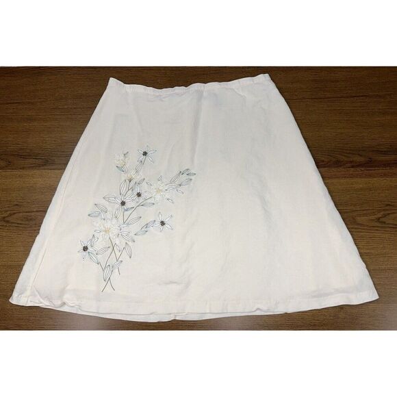 IZOD White LinenBlend Lined Skirt w/Floral Embroidery  Flowy Classic Feminine 16 - Picture 1 of 12